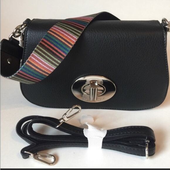 Crossbody bag black with 2 straps turn lock closure - Picture 3 of 8